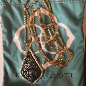 Kendra Scott Long slate grey and gold necklace